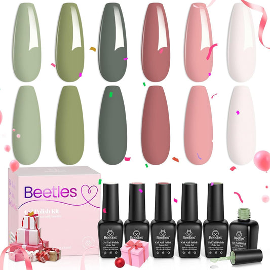 beetles Gel Polish 6 Colors Pink Nail Spring Tranquil Grace Collection Olive Green Gel Nail Design White Nail Manicure Diy Soak Off Uv Led Lamp Gifts for Women