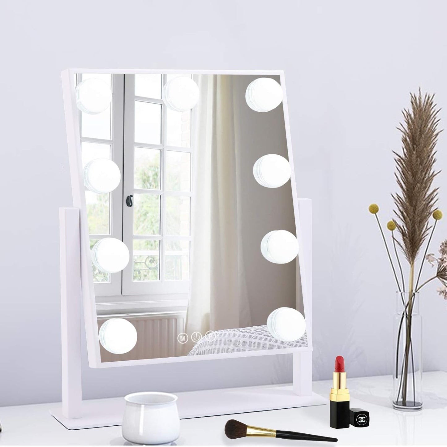 BWLLNI Lighted Makeup Mirror Hollywood Mirror Vanity Mirror with Lights, Touch Control Design 3 Colors Dimable LED Bulbs, Detachable 10X Magnification, 360¡Rotation, White.