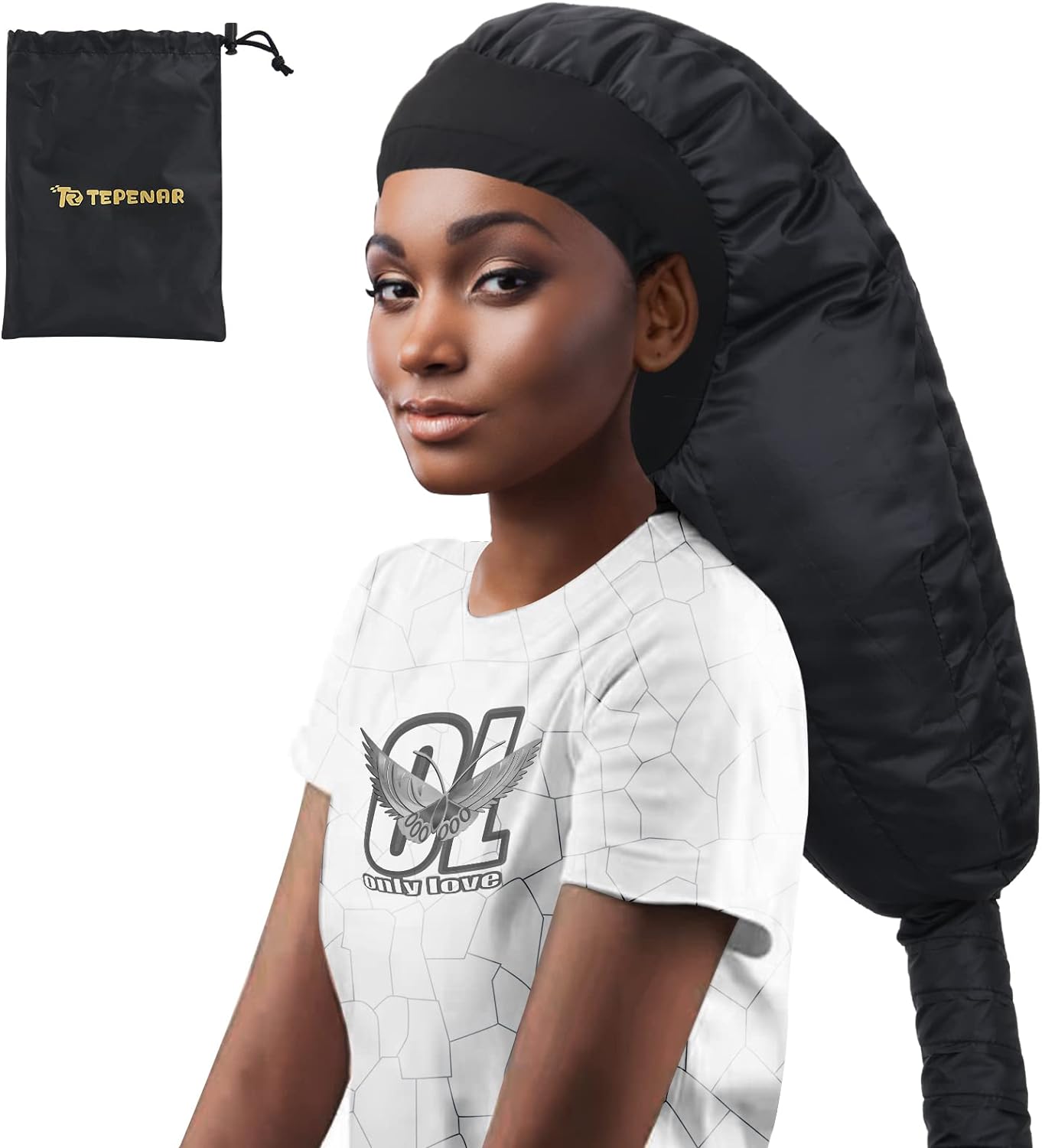 TEPENAR Bonnet Hair Dryer Attachment: Upgraded Extra Large Hooded Hair Dryer Adjustable Soft Blow Dryer Caps - Easy to Use for Natural Curly Textured Hair Care Styling Fast Drying