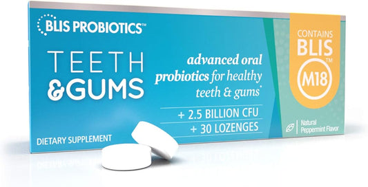 BLIS Teeth & Gums Oral Probiotics for Mouth - Most Potent M18 Formula Available, 2.5 Billion CFU - Mouth Probiotic for Tooth and Gum Health, Adults and Kids - Sugar-Free Lozenges, 30 Day Supply