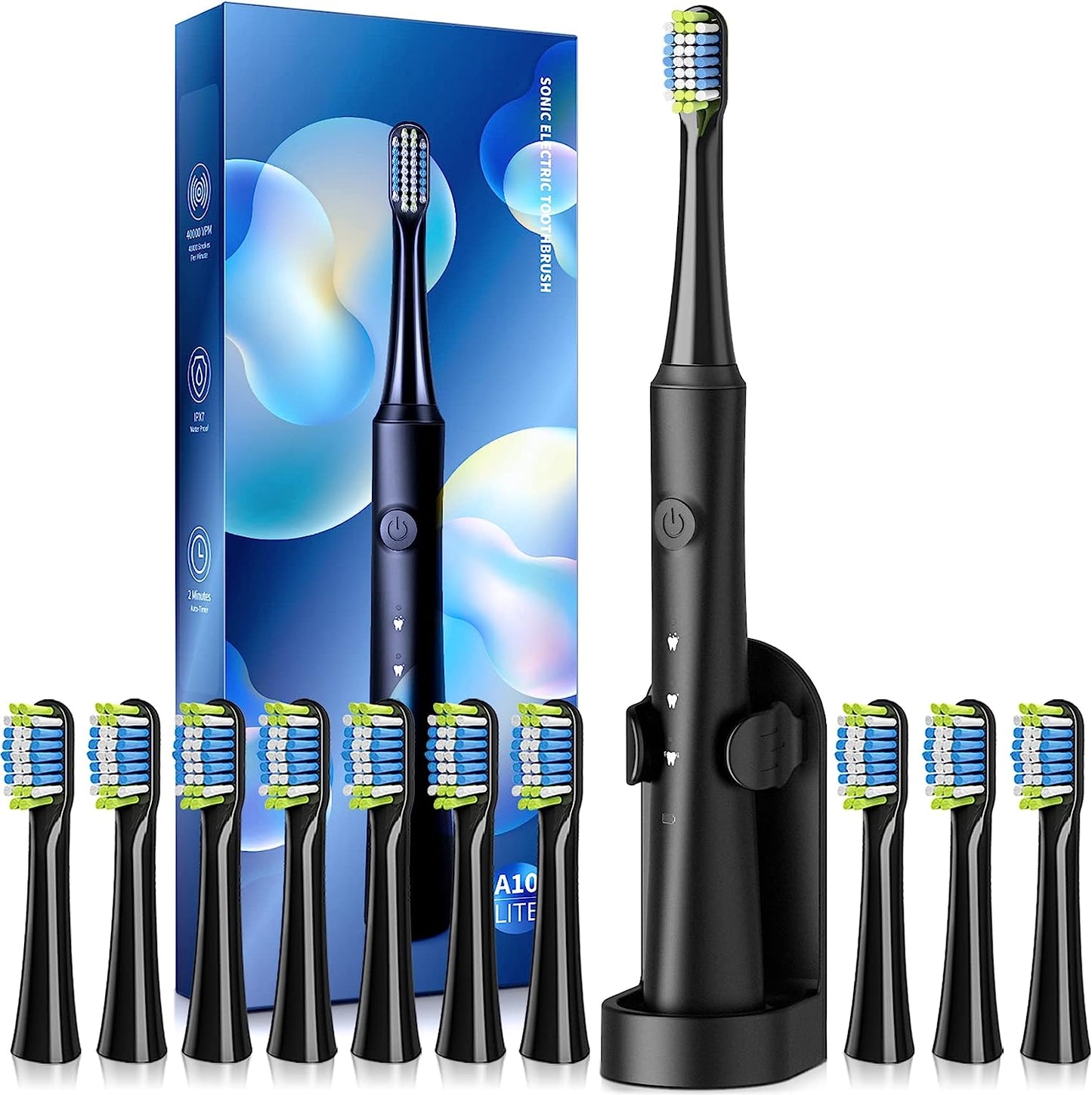 TEETHEORY Electric Toothbrush for Adults with Holder and 10 Brush Heads, Rechargeable Toothbrush Electric Fast 2 Hr Charge Last 35 Days, 40000 VPM and 3 Modes,Smart Timer