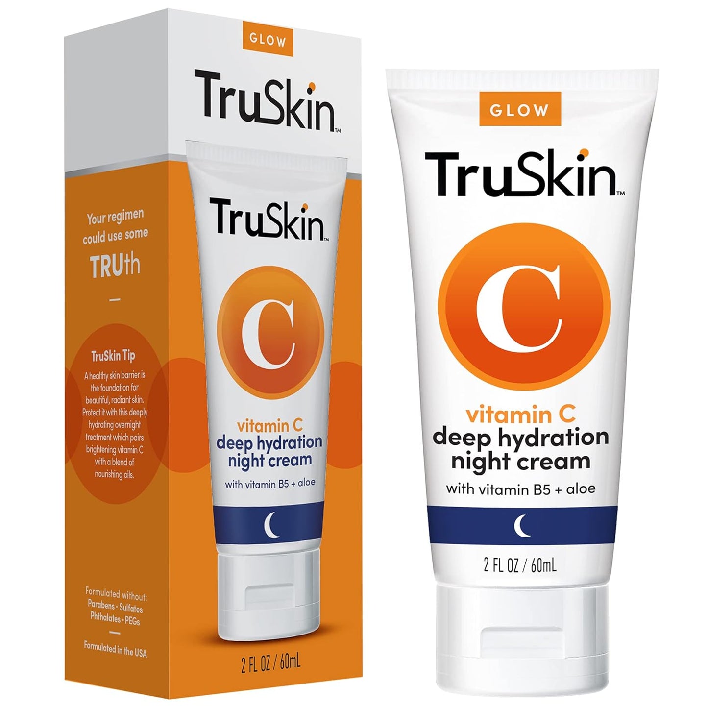 TruSkin Naturals Vitamin C Night Cream, Collagen Supporting Blend with Cocoa Butter, Vitamin B5, Botanical Essential Oils Brightening and Firming Skin, Face & Neck, 2 Fl Oz