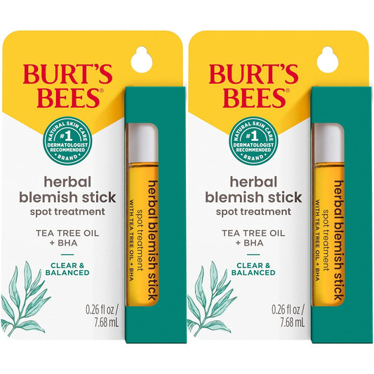 BurtÕs Bees Clear and Balanced Herbal Blemish Stick with Tea Tree Oil, Cica and Willow Bark Extract, On-the-Go Blemish Care, Unclogs Pores, Use with Skincare Products, 2-Pack, 0.26 fl. oz.