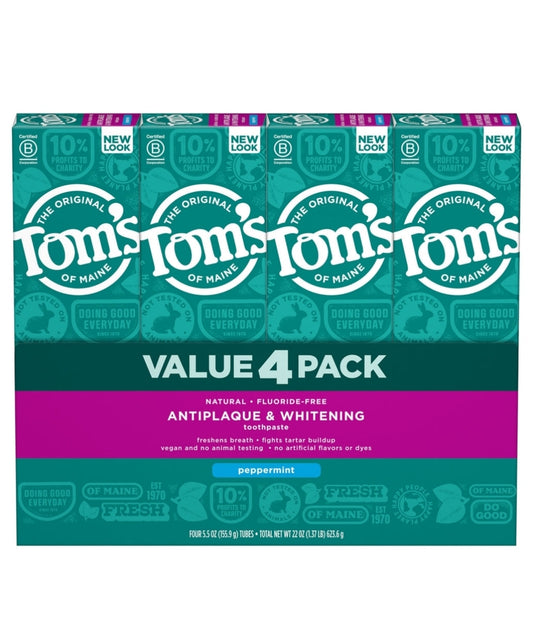 Tom's of Maine Fluoride-Free Antiplaque & Whitening Toothpaste, Peppermint (5.5 oz., 4 pk.)