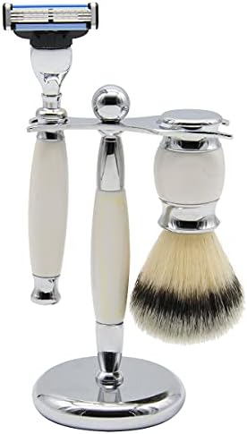 Union Razors SS2 Three Piece Shave Kit with Razor, Shaving Brush and Stand - White