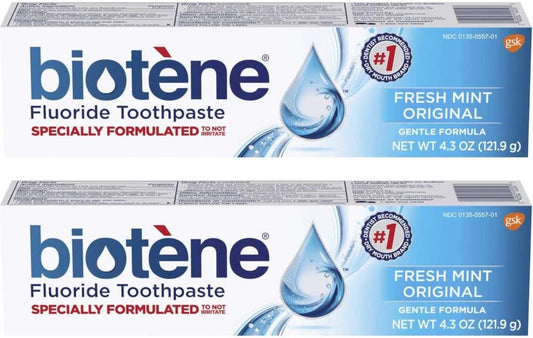 Biotene Fresh Mint Original Gentle Formula Fluoride Toothpaste, 4.3 Ounces Each (Value Pack Of 2)