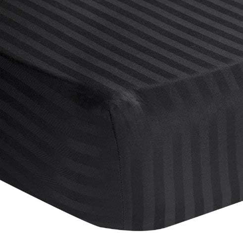 Best Zone Bedding's ( 1-PC ) Fitted Sheet Only 600 Thread Count Fits Mattress Upto 19-21" inch Deep Pocket (California Queen (60" X 84") Black Color ( Stripe Pattern )