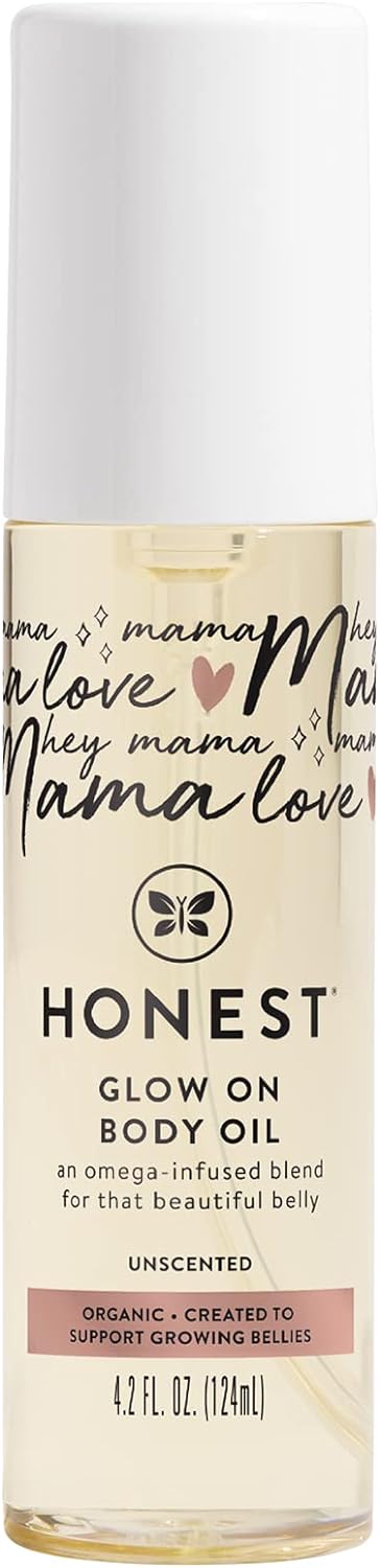 The Honest Company Honest Mama Glow On Body + Belly Oil | Organic, Plant-Based, Hypoallergenic, Omega-Infused | 4.2 fl oz