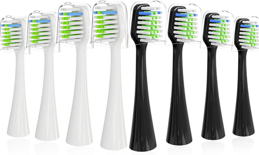 Toothbrush Heads Replacement for Aquasonic Duo Series and Home Dental Center - 4 White & 4 Black