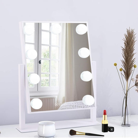BWLLNI Lighted Makeup Mirror Hollywood Mirror Vanity Mirror with Lights, Touch Control Design 3 Colors Dimable LED Bulbs, Detachable 10X Magnification, 360¡Rotation, White.