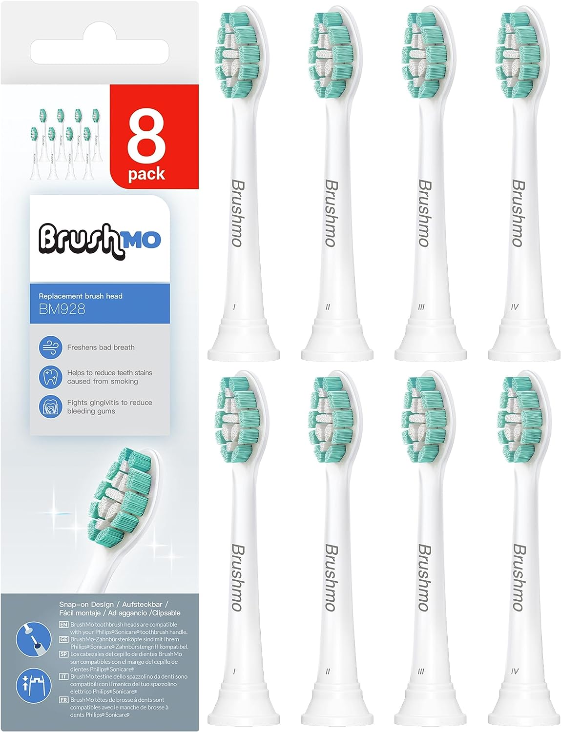 Brushmo Replacement Toothbrush Heads Compatible with Philips Sonicare Electric Toothbrush, White, 8 Pack