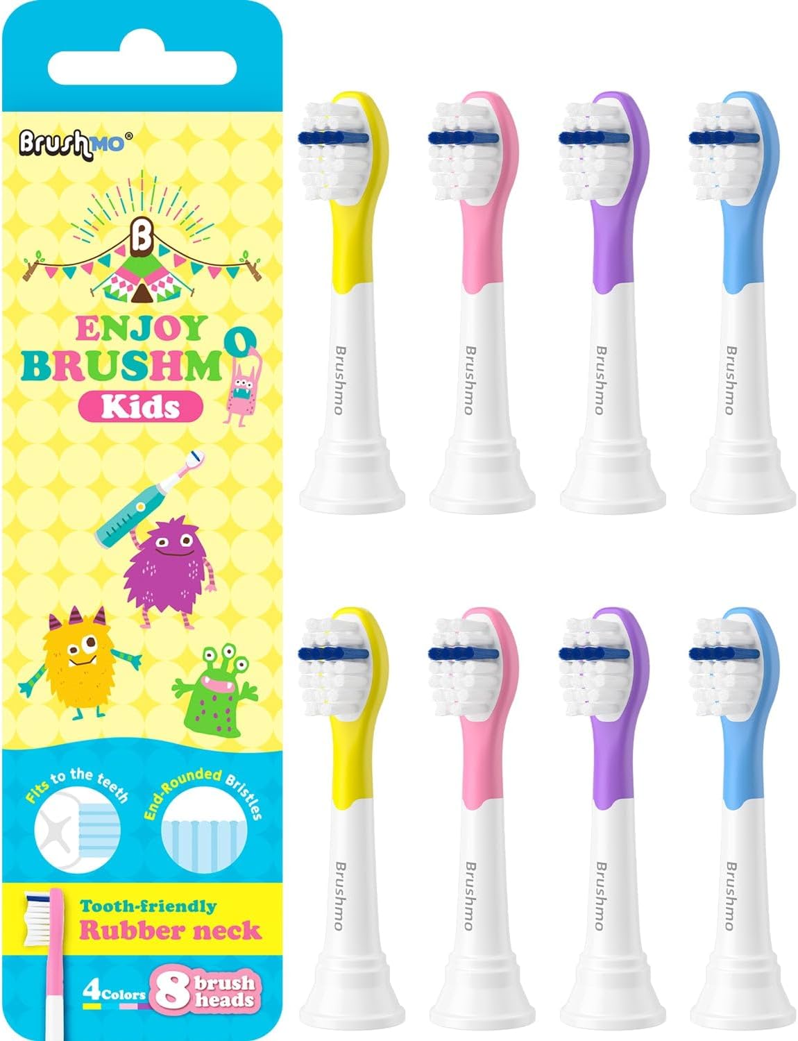 Brushmo Replacement Toothbrush Heads Compatible with Philips Sonicare for Kids 3+ HX6032, HX6042, Compact Size, 8 Pack