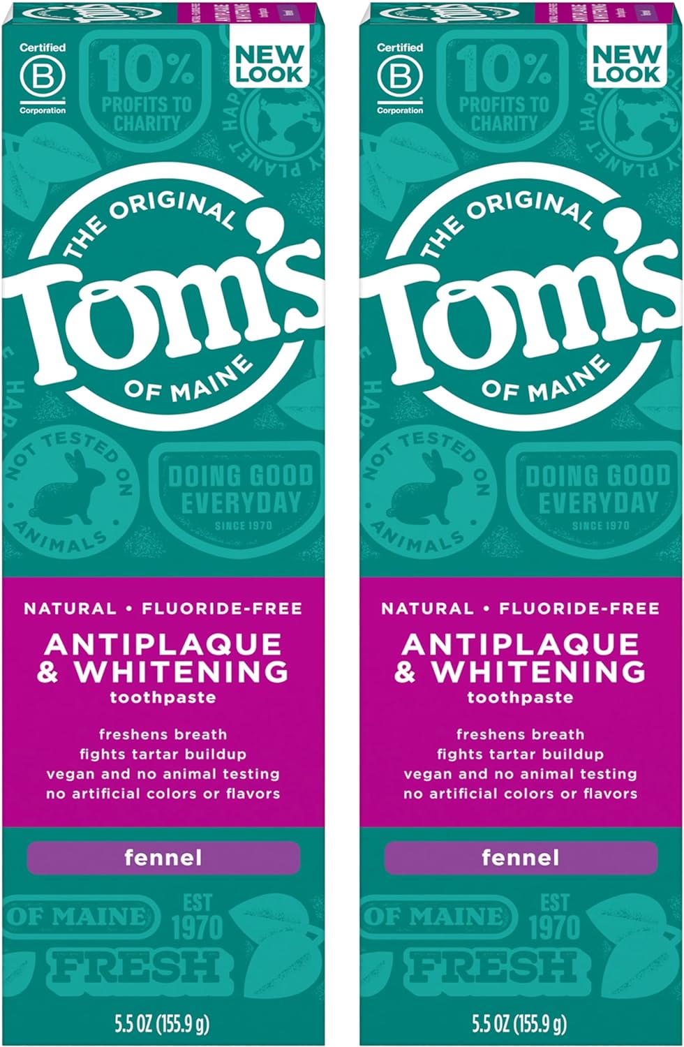 Tom's of Maine Fluoride-Free Antiplaque & Whitening Natural Toothpaste, Fennel, 5.5 oz. 2-Pack