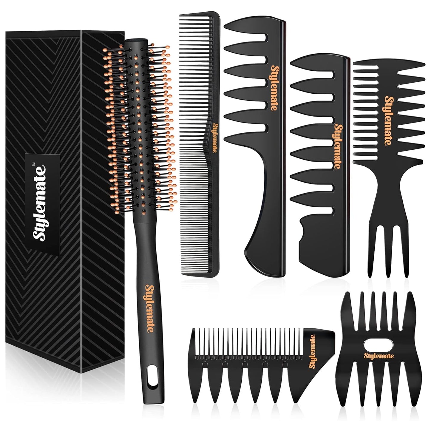 Stylemate Hair Styling Comb and Brush Set For Men - Quiff Roller Brush For Adding Volume, Pompadour, Slicked-back, Fauxhawk, Undercut